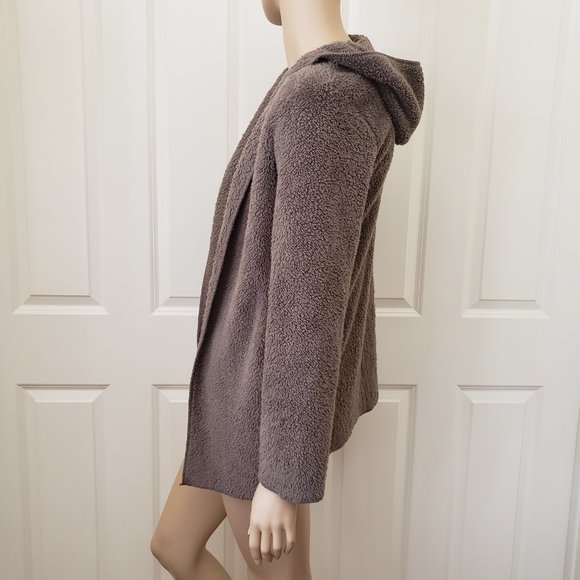 Faux Shearling Teddy Hoodie Jacket SZ S Taupe - Picture 3 of 8